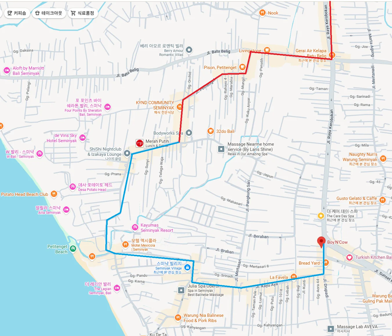 Seminyak driving routes map