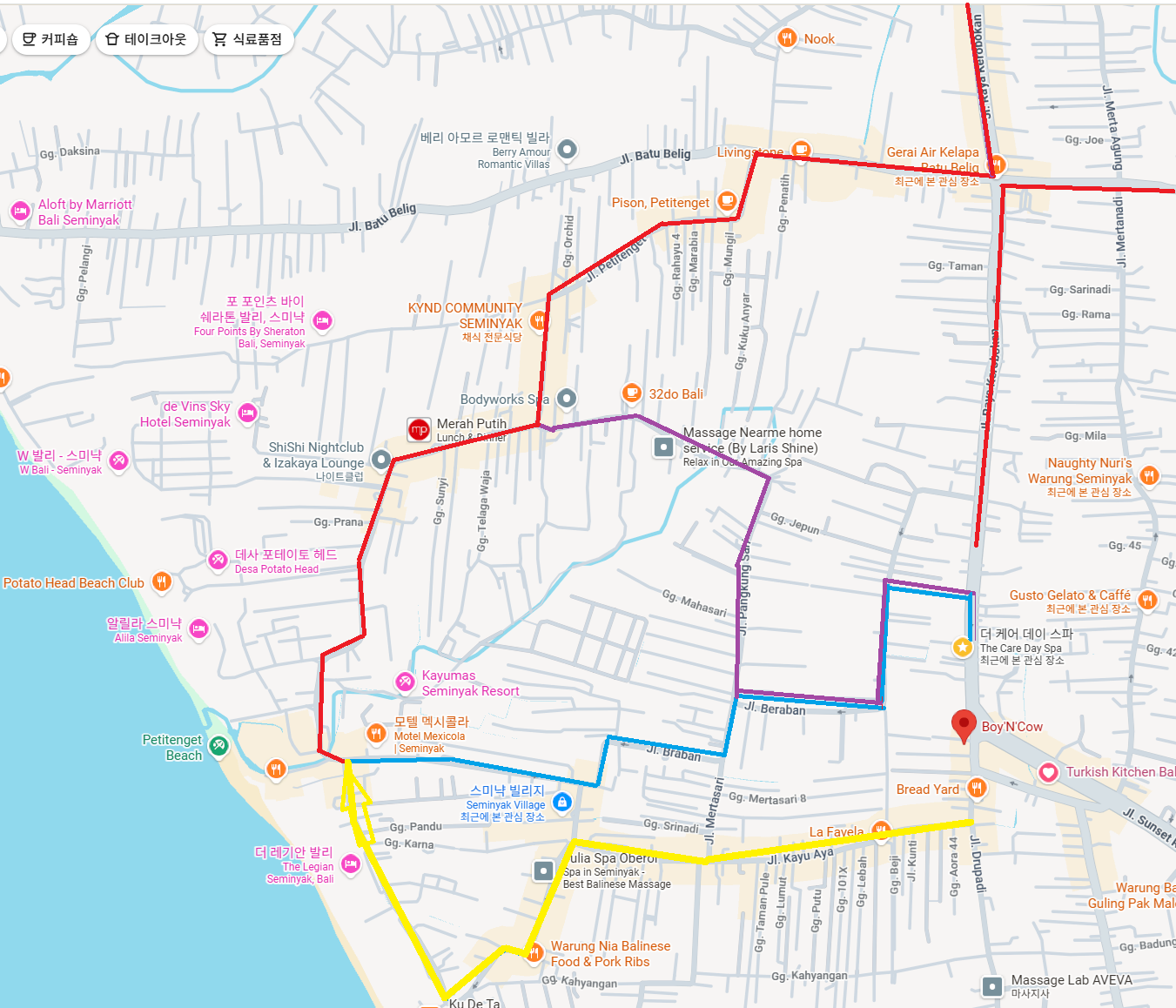 Seminyak driving routes map