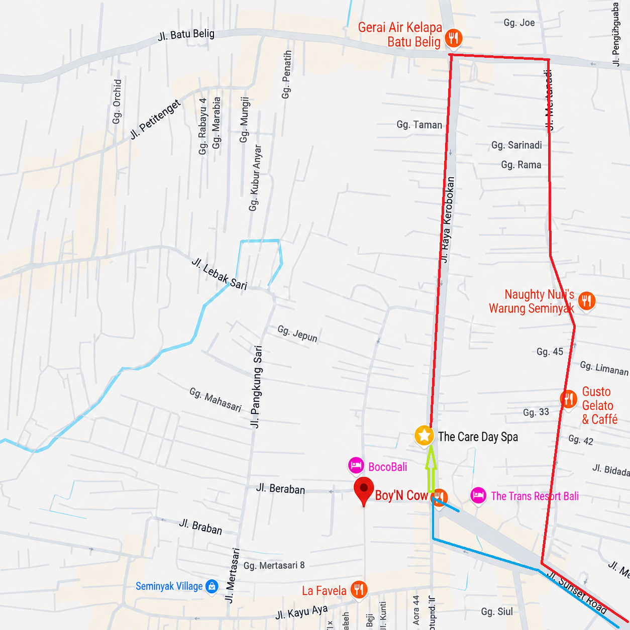 Route map showing fastest way to The Care Day Spa