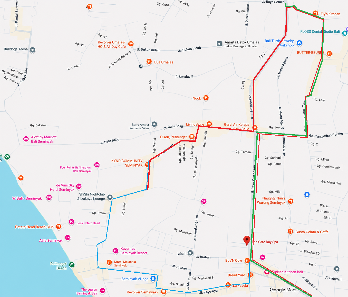 Seminyak and Canggu routes converging